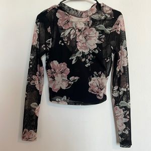 Sheer black floral long sleeve with tank underlay